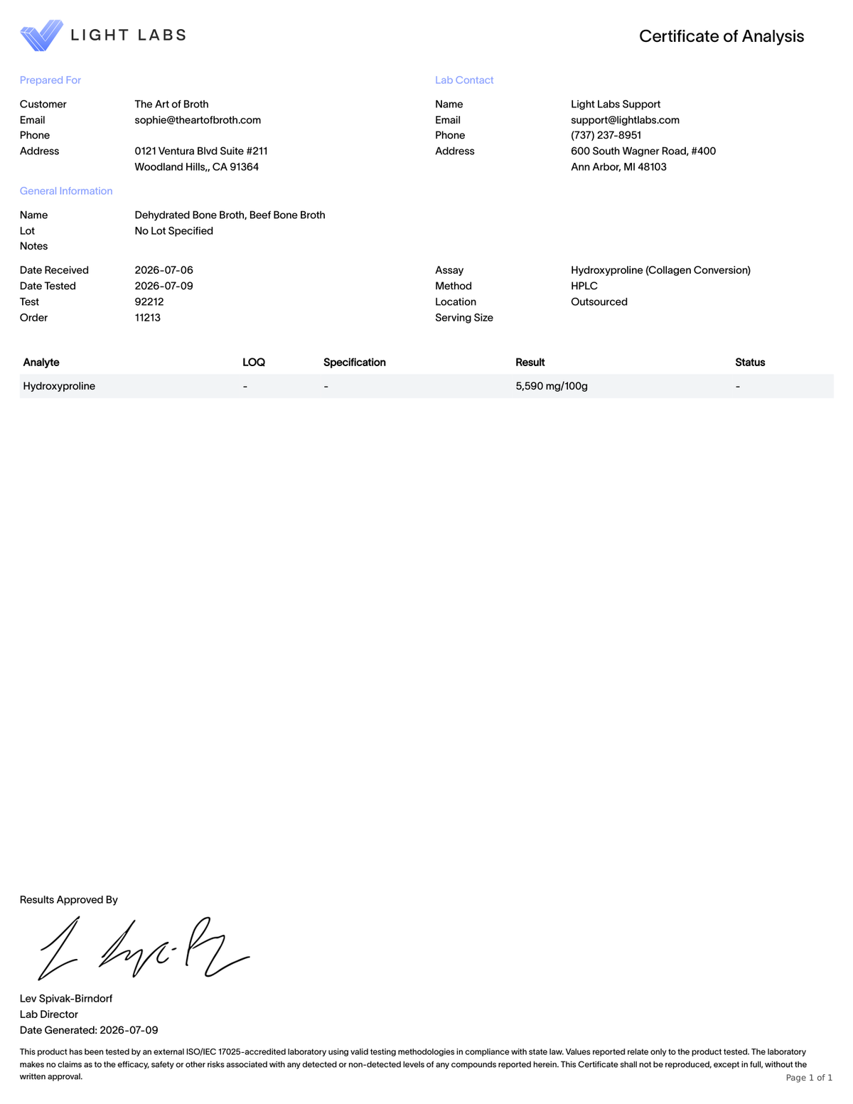 Read the beef bone broth COA, page 2