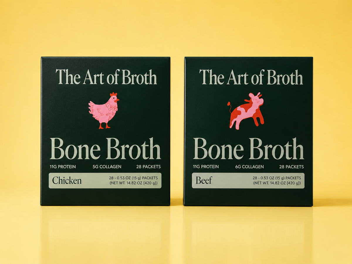 The Art of Broth bone broth duo, 56 stick packs, chicken and beef