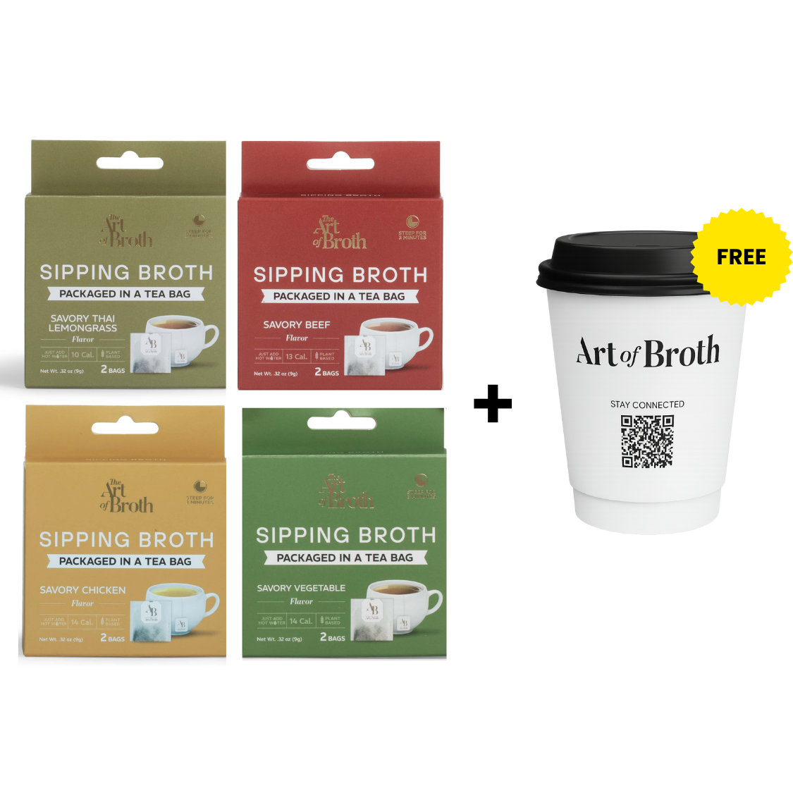 The Art of Broth+ 4 Bag Sampler Pack, Variety Flavors, 2 Pack Chicken Flavor, 2 Pack Beef Flavor, 2 Pack Vegetable, 2 Pack Thai Lemongrass